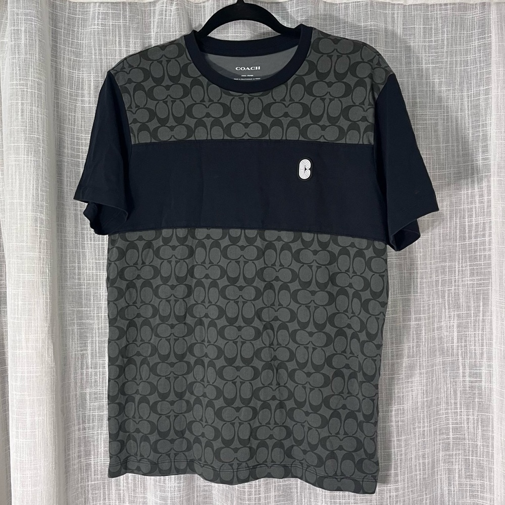 COACH Signature Shirt Mens Small Black All Over Print Designer RARE AOP
